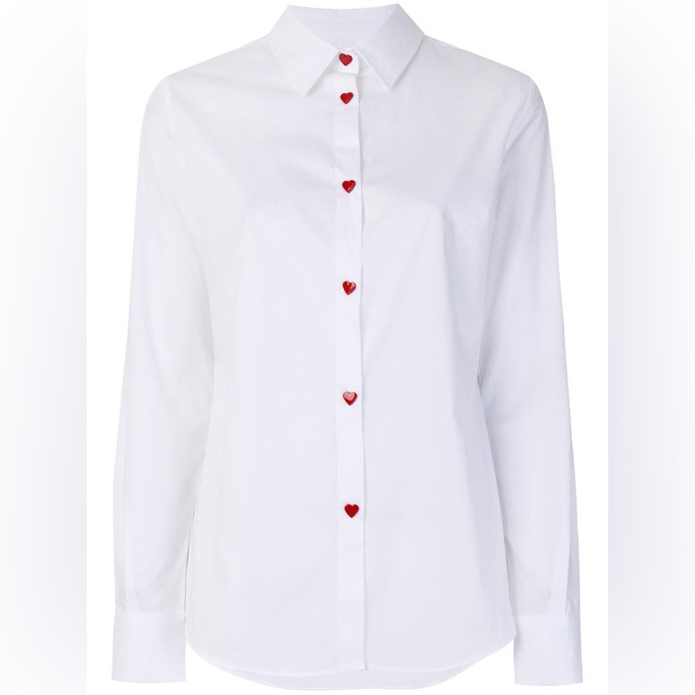 Love Moschino Long Sleeve Button Down Blouse w/ Heart Buttons